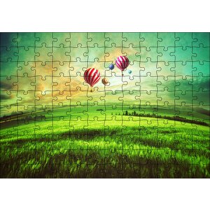Yeşil Çayırlar Ve Sıcak Hava Balonları Puzzle Yapboz Mdf Ahşap 120 Parça