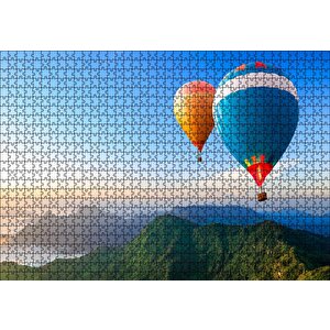 Yeşil Dağlar Ve Sıcak Hava Balonları Puzzle Yapboz Mdf Ahşap 1000 Parça