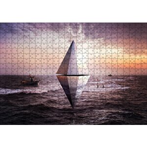 Günbatımı Deniz Kristal Üçgen 3d Puzzle Yapboz Mdf Ahşap 500 Parça