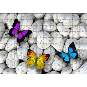 Taşların Üzerinde Renkli Kelebekler Puzzle Yapboz Mdf Ahşap 120 Parça