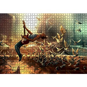 Elektrogitar Güvercinler Ve Güneş Işıkları Puzzle Yapboz Mdf Ahşap 1000 Parça