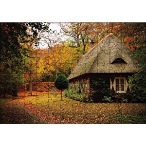 Sonbaharda Bordo Ev Puzzle Yapboz Mdf Ahşap 120 Parça