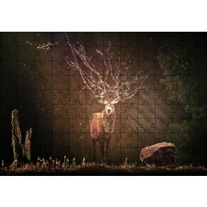 Geyik Orman Ve Güneş Işığı Kompozisyon Puzzle Yapboz Mdf Ahşap 120 Parça
