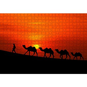 Günbatımında Develeri Çeken Adam Puzzle Yapboz Mdf Ahşap 500 Parça