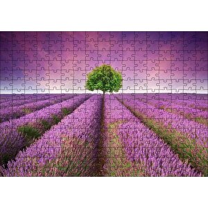 Lavanta Tarlası Ve Yeşil Yalnız Ağaç Puzzle Yapboz Mdf Ahşap 255 Parça