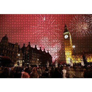 Londra Big Ben Yılbaşı Havai Fişekler Puzzle Yapboz Mdf Ahşap 1000 Parça