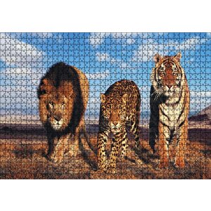 Cakapuzzle  Aslan Leopar Ve Kaplan Kompozisyon Puzzle Yapboz Mdf Ahşap