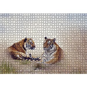 Çayırdaki Kaplan Çifti Puzzle Yapboz Mdf Ahşap 1000 Parça
