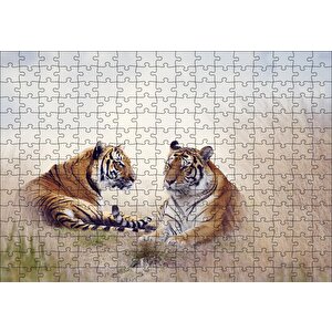 Çayırdaki Kaplan Çifti Puzzle Yapboz Mdf Ahşap 255 Parça