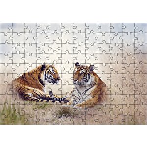 Çayırdaki Kaplan Çifti Puzzle Yapboz Mdf Ahşap 120 Parça