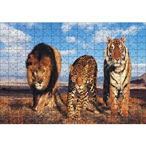 Aslan Leopar Ve Kaplan Kompozisyon Puzzle Yapboz Mdf Ahşap 255 Parça