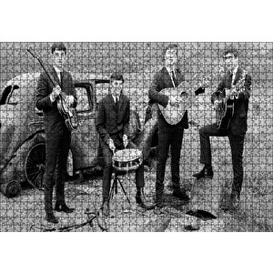 Beatles Grup Fotoğrafı Siyah Beyaz Puzzle Yapboz Mdf Ahşap 1000 Parça