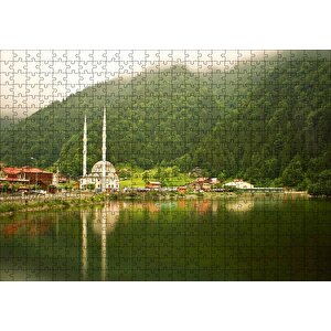 Trabzon Uzungöl Cami Ve Ormanlar Puzzle Yapboz Mdf Ahşap 500 Parça
