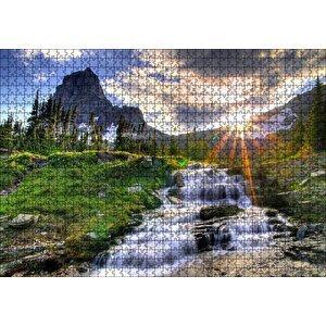 Güneş Işınları Karlı Dağ Irmak Orman Görseli Puzzle Yapboz Mdf Ahşap 1000 Parça
