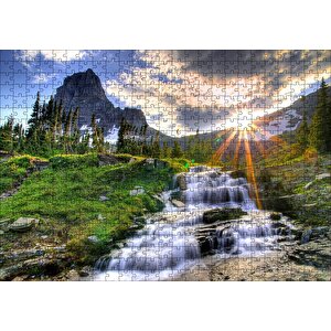 Güneş Işınları Karlı Dağ Irmak Orman Görseli Puzzle Yapboz Mdf Ahşap 500 Parça