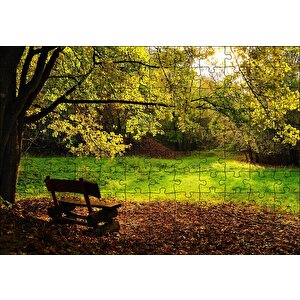 Ağaçlar Ve Koyu Gölgedeki Ahşap Bank Puzzle Yapboz Mdf Ahşap 120 Parça