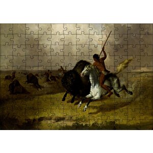 Kızılderililerin Buffalo Avı Puzzle Yapboz Mdf Ahşap 120 Parça