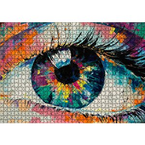 Modern Sanat Renli Boyama Kadın Gözü Puzzle Yapboz Mdf Ahşap 1000 Parça