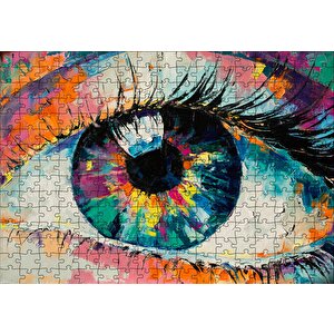 Modern Sanat Renli Boyama Kadın Gözü Puzzle Yapboz Mdf Ahşap 255 Parça
