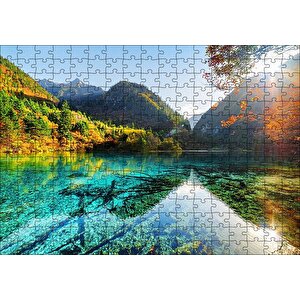 Güneş Göl Dağ Orman Manzarası Görseli Puzzle Yapboz Mdf Ahşap 255 Parça