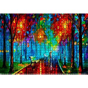Ağaçlı Yol Yağmur Şemsiyeli Çift Yağlı Boya Puzzle Yapboz Mdf Ahşap 1000 Parça