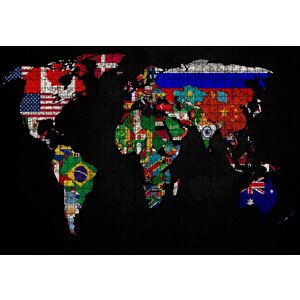 Dünya Haritası Ve Bayraklar Puzzle Yapboz Mdf Ahşap 1000 Parça