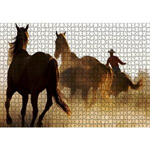 Atlar Ve Kementli Kovboy Puzzle Yapboz Mdf Ahşap 1000 Parça