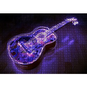 Parkede Klasik Gitar Neon Karışık Desenli Puzzle Yapboz Mdf Ahşap 1000 Parça