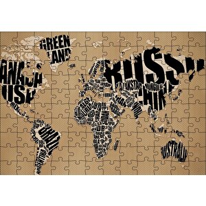 Dünya Haritası Ülke İsimleri Yazılı Puzzle Yapboz Mdf Ahşap 120 Parça