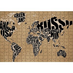 Dünya Haritası Ülke İsimleri Yazılı Puzzle Yapboz Mdf Ahşap 255 Parça