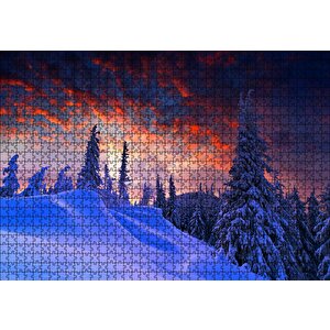 Karla Kaplı Tepeler Ve Mor Gökler Puzzle Yapboz Mdf Ahşap 1000 Parça