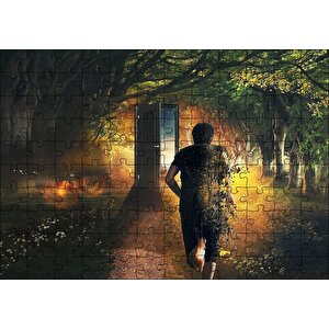 Ormandaki Fantastik Kapı Ve Adam Puzzle Yapboz Mdf Ahşap 120 Parça