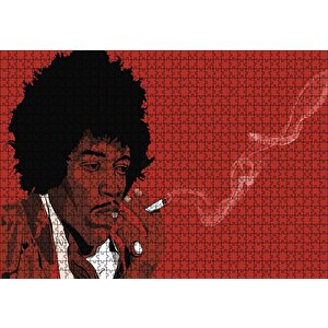 Jimi Hendrix Sigara İçiyor Kırmızı Zemin Çizim Puzzle Yapboz Mdf Ahşap 1000 Parça