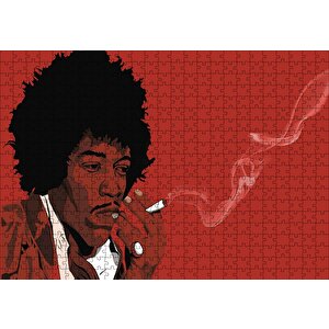 Jimi Hendrix Sigara İçiyor Kırmızı Zemin Çizim Puzzle Yapboz Mdf Ahşap 500 Parça