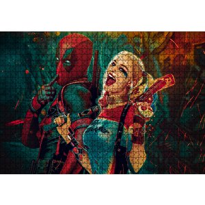 Harley Quinn Ve Spider-man Çizim Puzzle Yapboz Mdf Ahşap 1000 Parça