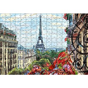 Balkondan Paris Eyfel Manzarası Artwork Puzzle Yapboz Mdf Ahşap 255 Parça