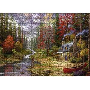 Orman Dere İnsan Ev Görseli Puzzle Yapboz Mdf Ahşap 1000 Parça