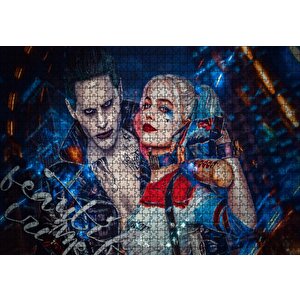 Harley Quinn Ve Joker İllüstrasyon Puzzle Yapboz Mdf Ahşap 1000 Parça