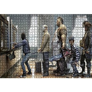 Banka Soygunu Sırası İllüstrasyon Puzzle Yapboz Mdf Ahşap 1000 Parça