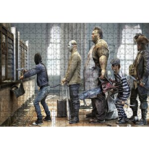 Banka Soygunu Sırası İllüstrasyon Puzzle Yapboz Mdf Ahşap 500 Parça