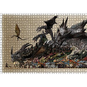 Canavar Avcısı Ejderhalar Ve Avcılar Puzzle Yapboz Mdf Ahşap 1000 Parça