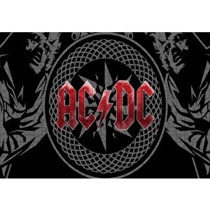 Acdc Logo Üyeler Arka Planda Puzzle Yapboz Mdf Ahşap 500 Parça