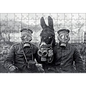 Gaz Maskeli Askerler Ve Eşek Sb Puzzle Yapboz Mdf Ahşap 120 Parça