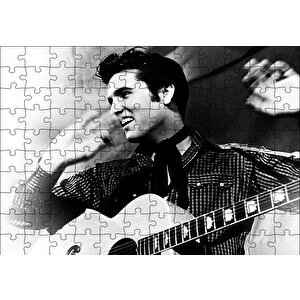 Gülümseyen Elvis Presley Ve Gitarı Sb Puzzle Yapboz Mdf Ahşap 120 Parça