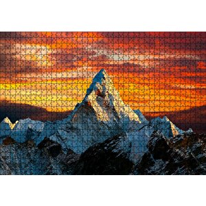 Günbatımı Kızıl Gökyüzü Ve Karlı Zirve Puzzle Yapboz Mdf Ahşap 1000 Parça