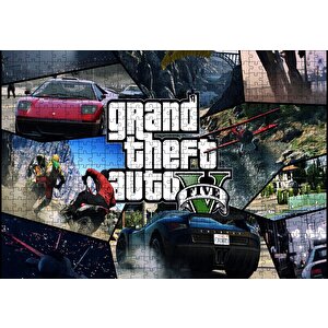 Gta 5 Görevler Kompozisyon Puzzle Yapboz Mdf Ahşap 500 Parça