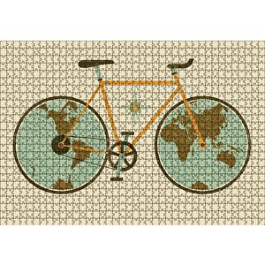 Dünya Haritası Tekerlekli Bisiklet Puzzle Yapboz Mdf Ahşap 1000 Parça
