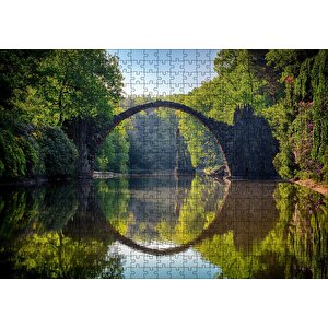 Ormandaki Kavisli Köprü Ve Sudaki Aksi Puzzle Yapboz Mdf Ahşap 500 Parça