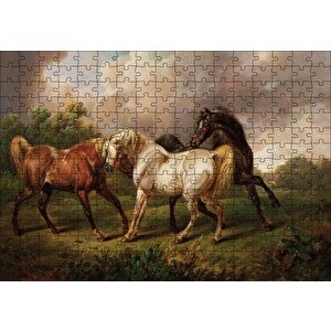 Dövüşen Kaslı Atlar Yağlı Boya Puzzle Yapboz Mdf Ahşap 255 Parça