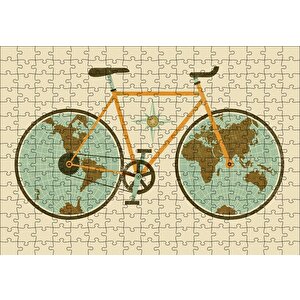 Dünya Haritası Tekerlekli Bisiklet Puzzle Yapboz Mdf Ahşap 255 Parça